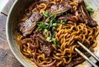 Wavy Momofuku Noodles with Short Rib Kalbi and Sesame Scallions