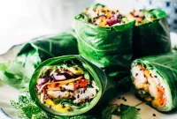 Rainbow Collard Green Spring Rolls with Shrimp (Paleo)