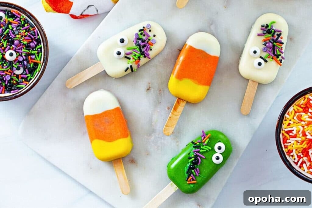 18 Spooky Halloween Movie Night Snacks to Delight Your Guests 15 Cake on a stick, decorated for Halloween.