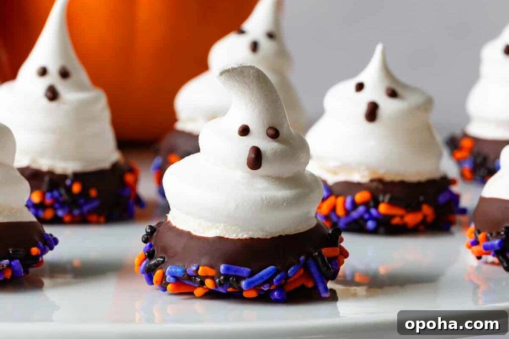 18 Spooky Halloween Movie Night Snacks to Delight Your Guests 9 Meringue cookies that look like ghosts.