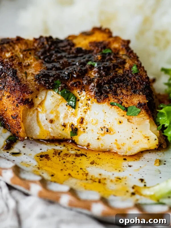 Oven-Baked Salmon with Fresh Basil Pesto 12 Blackened cod on plate