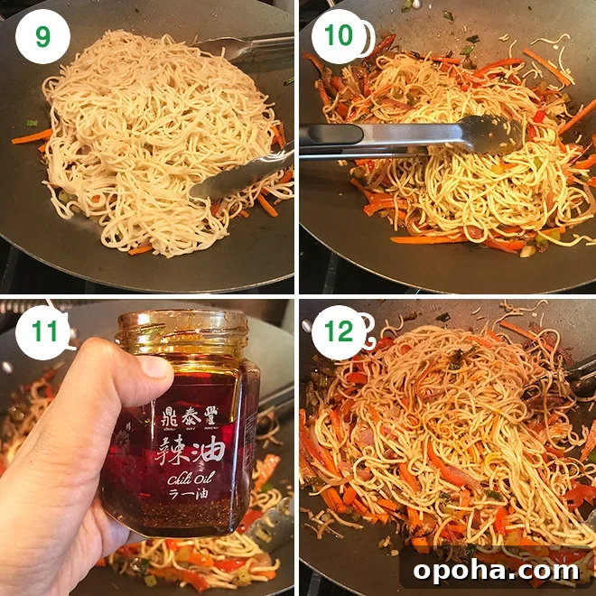 step by step pictures of vegetable hakka noodles being made