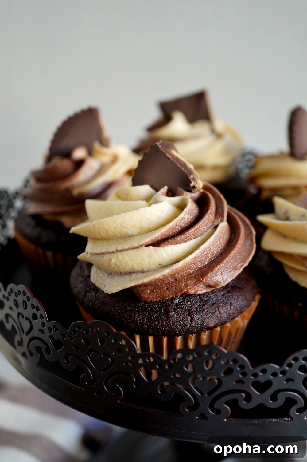 Vegan Dark Chocolate Cupcakes with Peanut Butter Swirl 4 close up of chocolate peanut butter cupcake