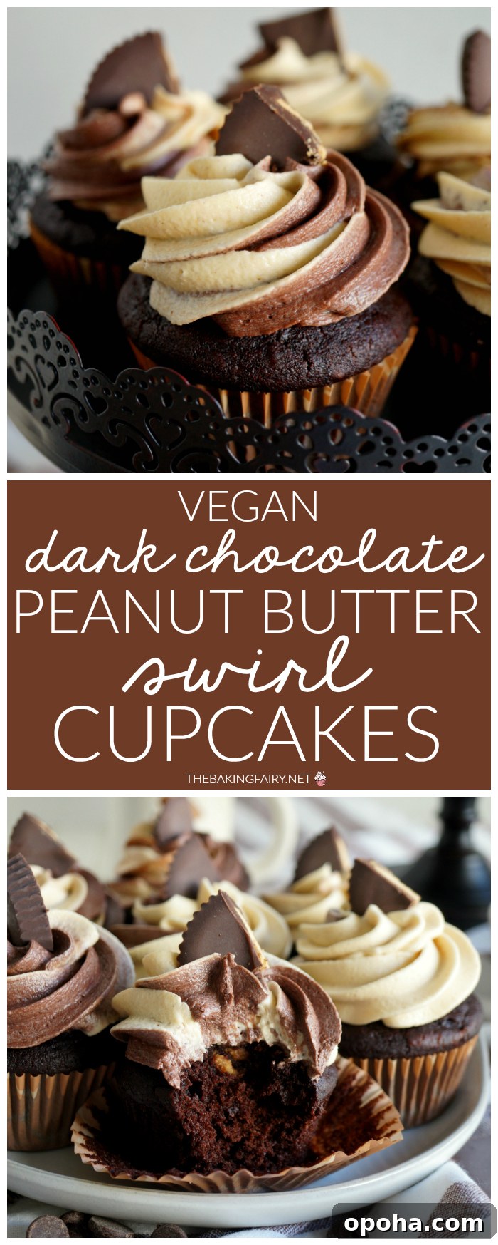 Vegan Dark Chocolate Cupcakes with Peanut Butter Swirl 9 vegan dark chocolate peanut butter swirl cupcakes | The Baking Fairy #PBChocSat