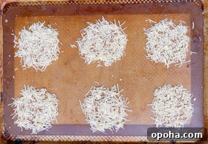 Mini Parmesan Caesar Salad Cups: Crispy Baked Appetizer 4 shredded cheese in circles on a nonstick sheet