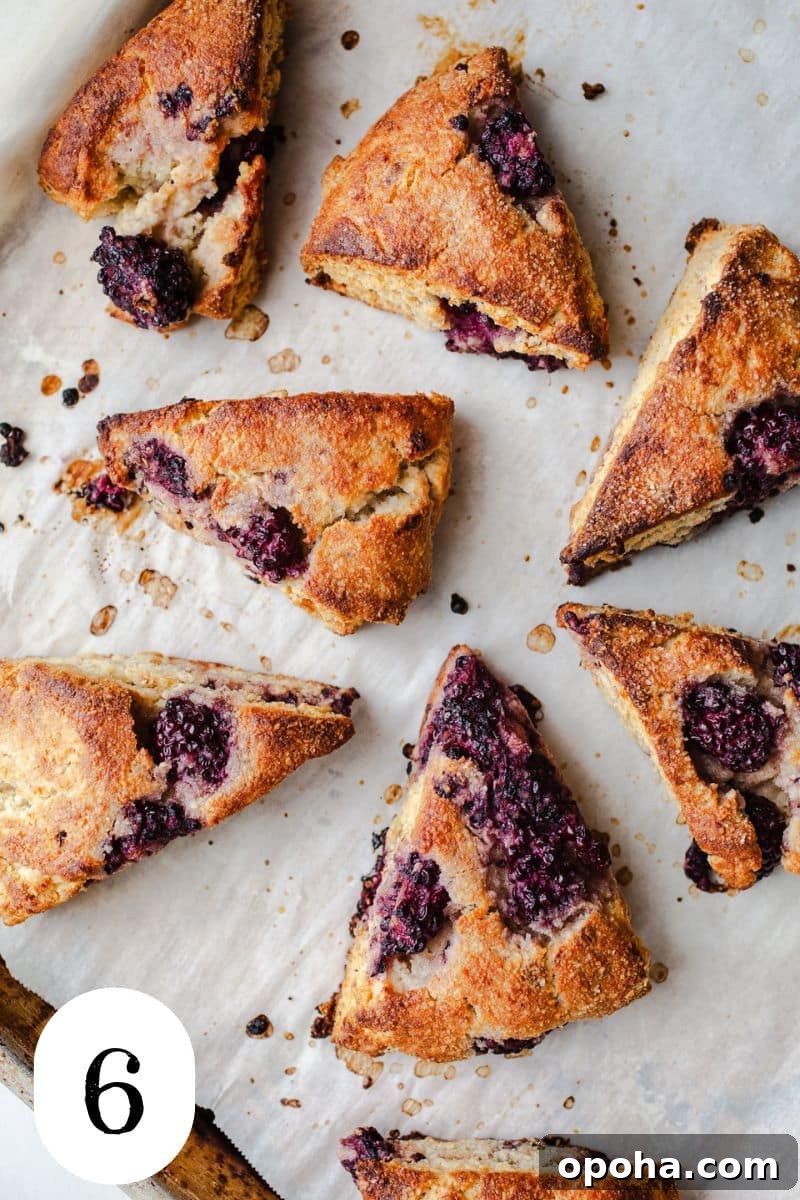 Baked scones on parchment paper.