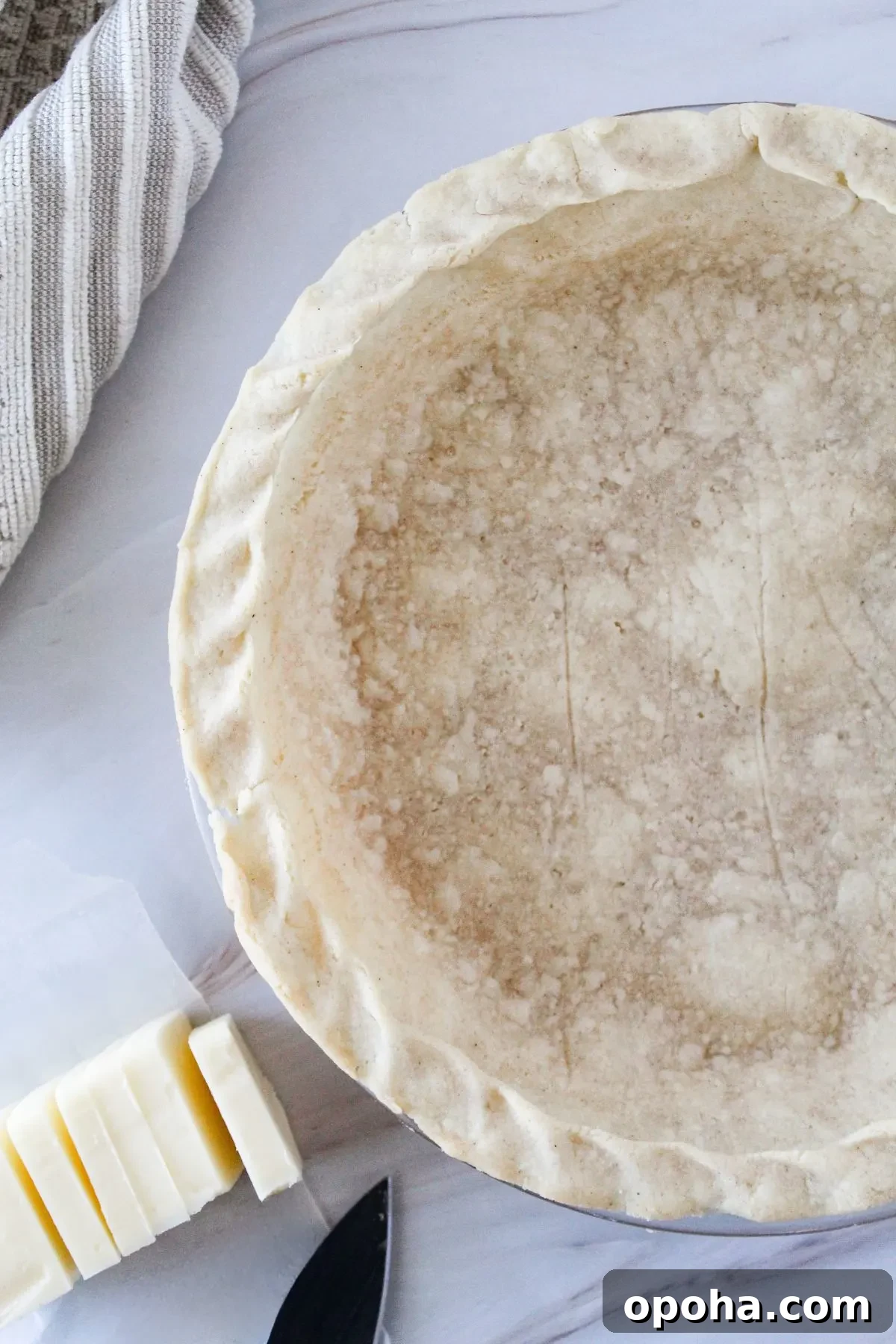 Flaky Gluten-Free Pie Crust Recipe (Dairy-Free) 8 Looking down on a gluten free pie crust.