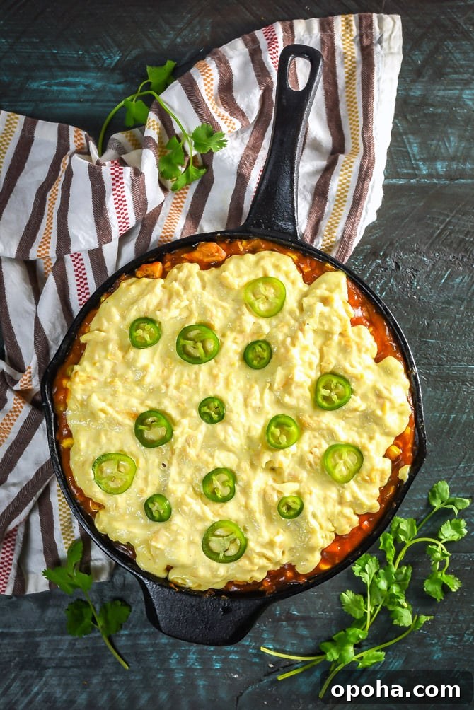 Skillet Cheddar-Cornbread BBQ Chicken Pot Pie