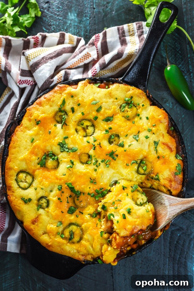Skillet Cheddar-Cornbread BBQ Chicken Pot Pie