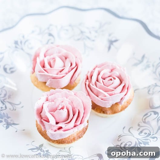 Surprisingly Succulent Vanilla Keto Muffins with Pink Buttercrean Roses | Low-Carb, So Simple