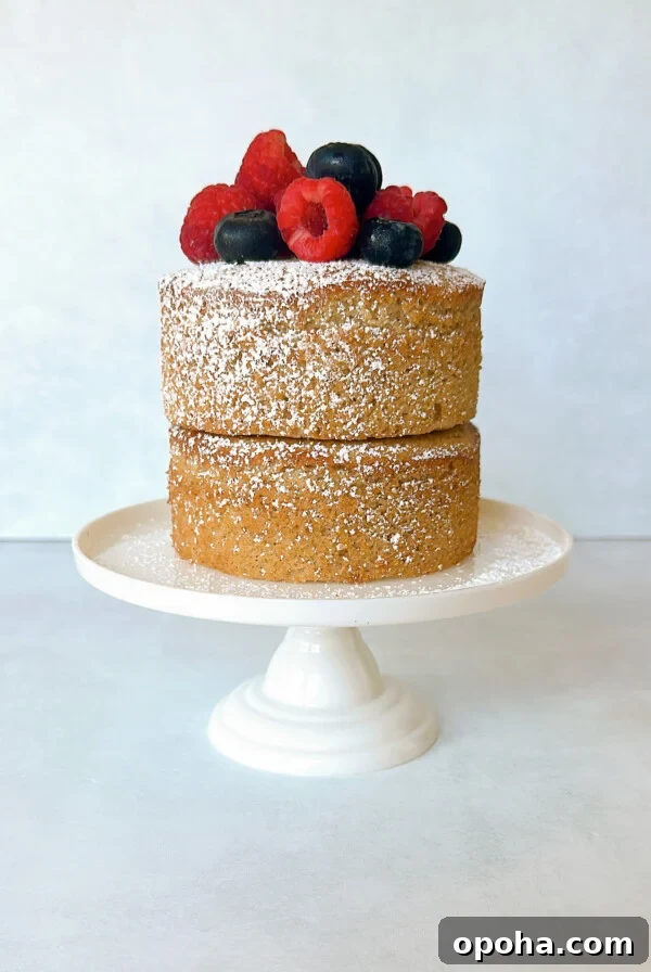 Moist Yogurt Plum Cake Recipe for Perfect Summer Baking 11 Apple almond cake on a cake stand topped with fresh berries.