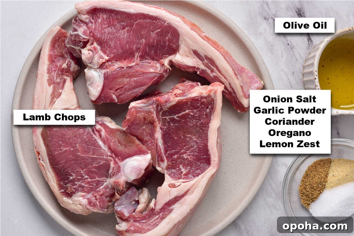 the ingredients for making air fryer lamb chops