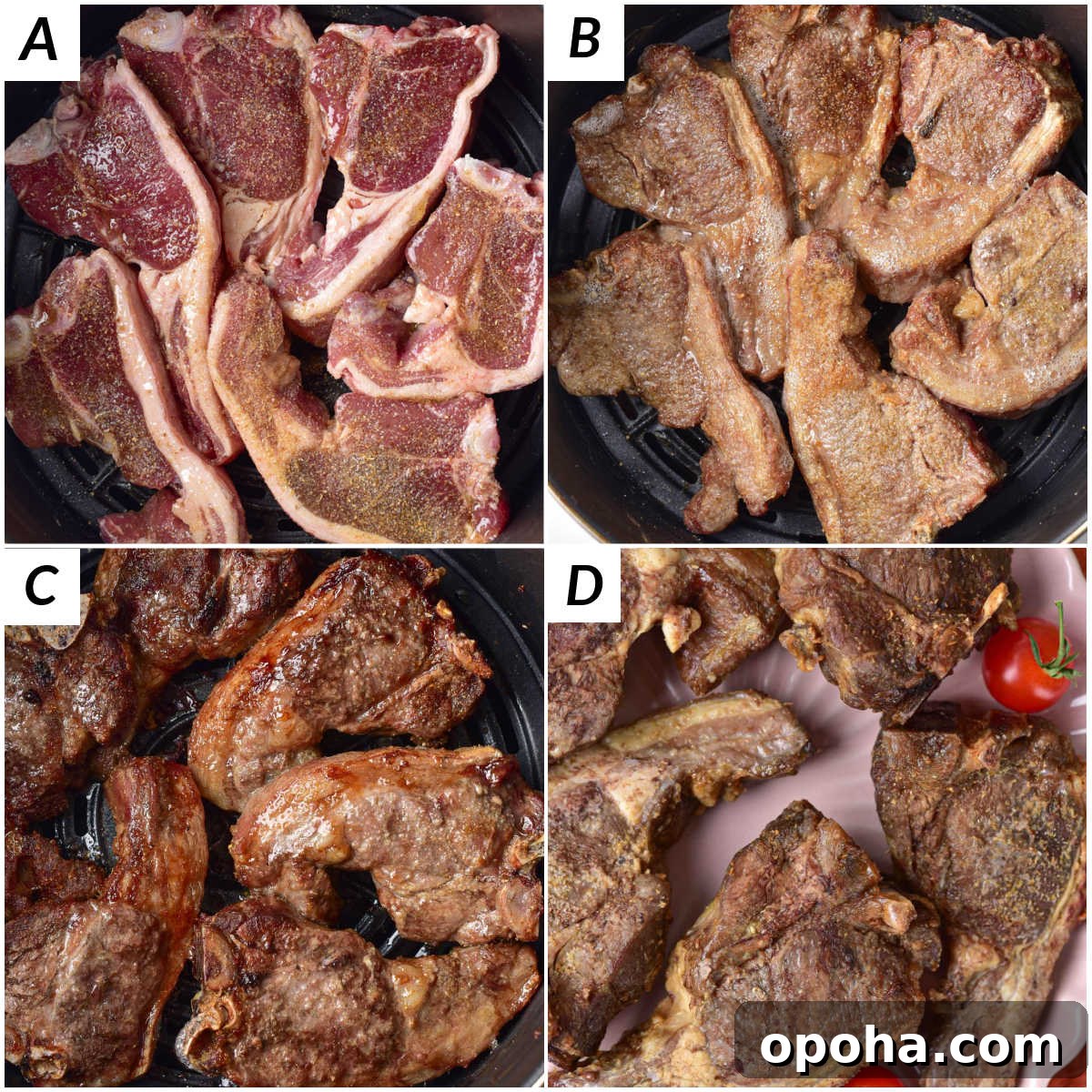 image collage showing the steps for making this air fryer lamb chops recipe