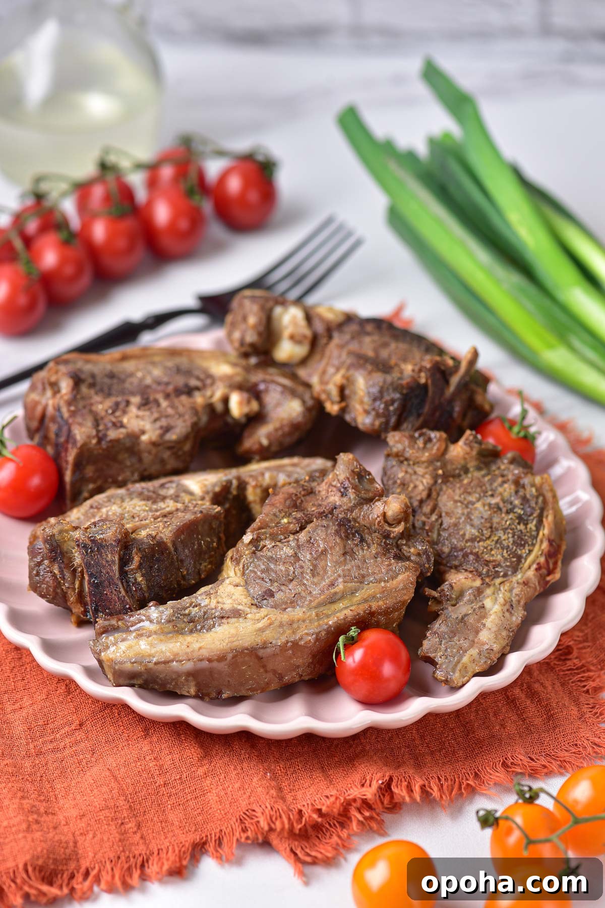 the completed lamb chops air fryer recipe ready to be served