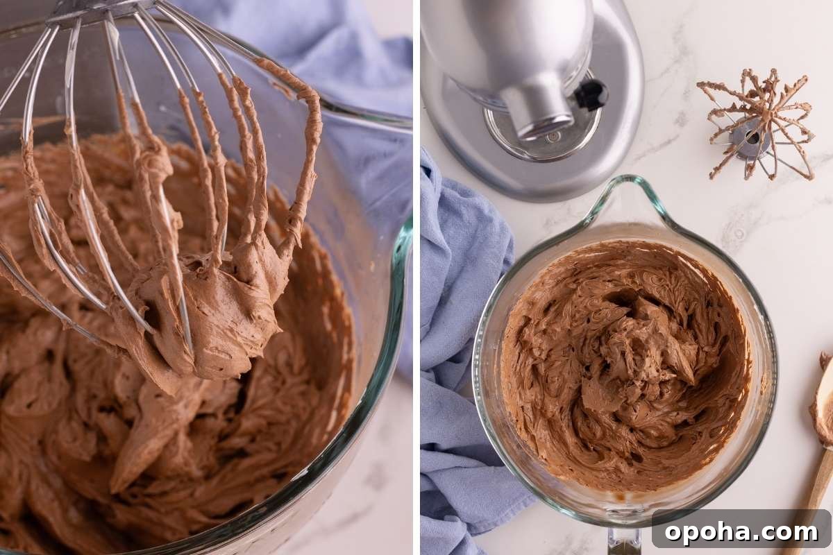 Classic Yellow Cake with Rich Chocolate Frosting Recipe 9 whipped ganache on whisk attachment.