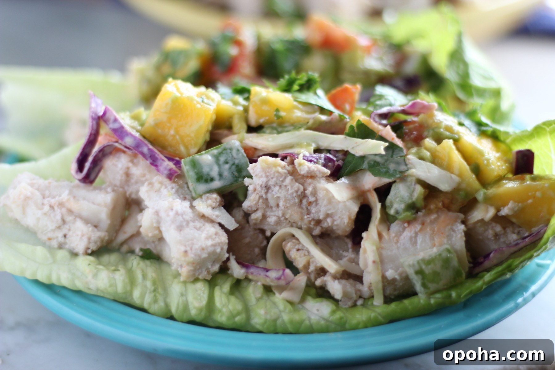 Maui Fish Tacos - a Hawaiian/Mexican fusion of flavors in these epic lettuce wraps filled with fish, mango guacamole, and spicy slaw! | fedandfulfilled.com