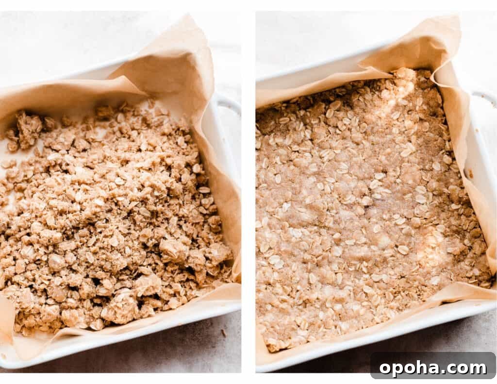 Chewy Cherry Pie Bars with Buttery Crust Recipe 6 The crumble mixture pressed into the pan and baked.