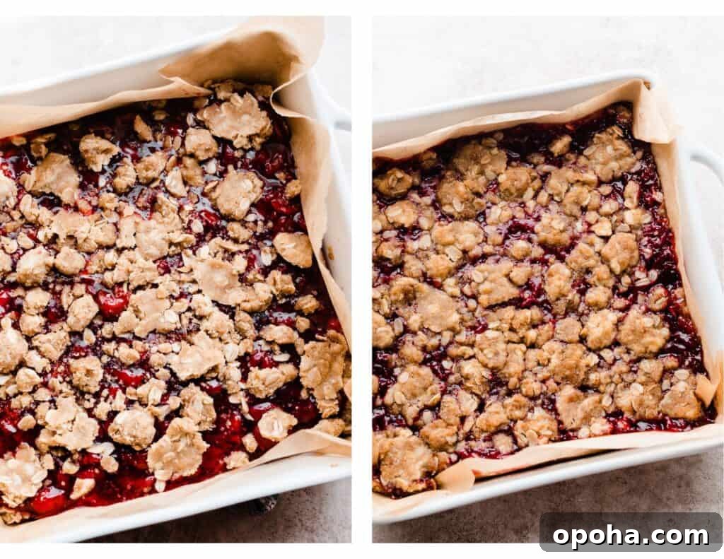 Chewy Cherry Pie Bars with Buttery Crust Recipe 8 The un baked and baked bars.