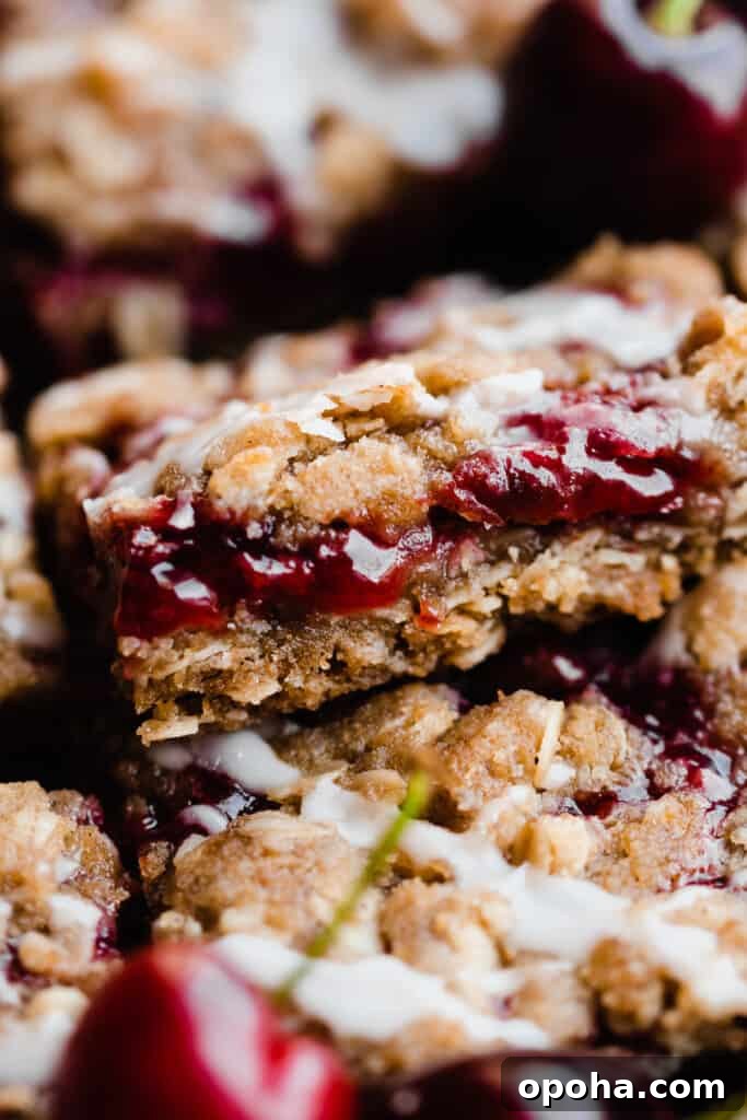 Chewy Cherry Pie Bars with Buttery Crust Recipe 9 A cherry pie bar, straight-on.