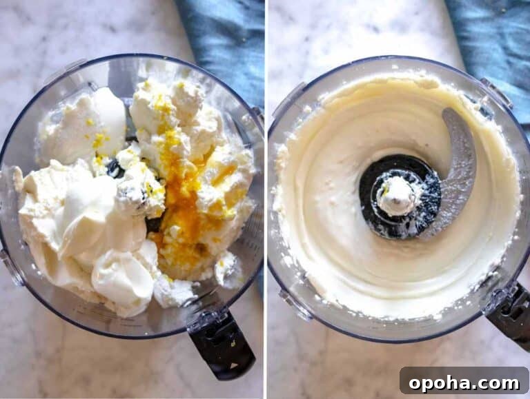 Creamy Whipped Ricotta Recipe: Quick Tips and Serving Ideas 11 Ingredients for whipped ricotta before and after blending.