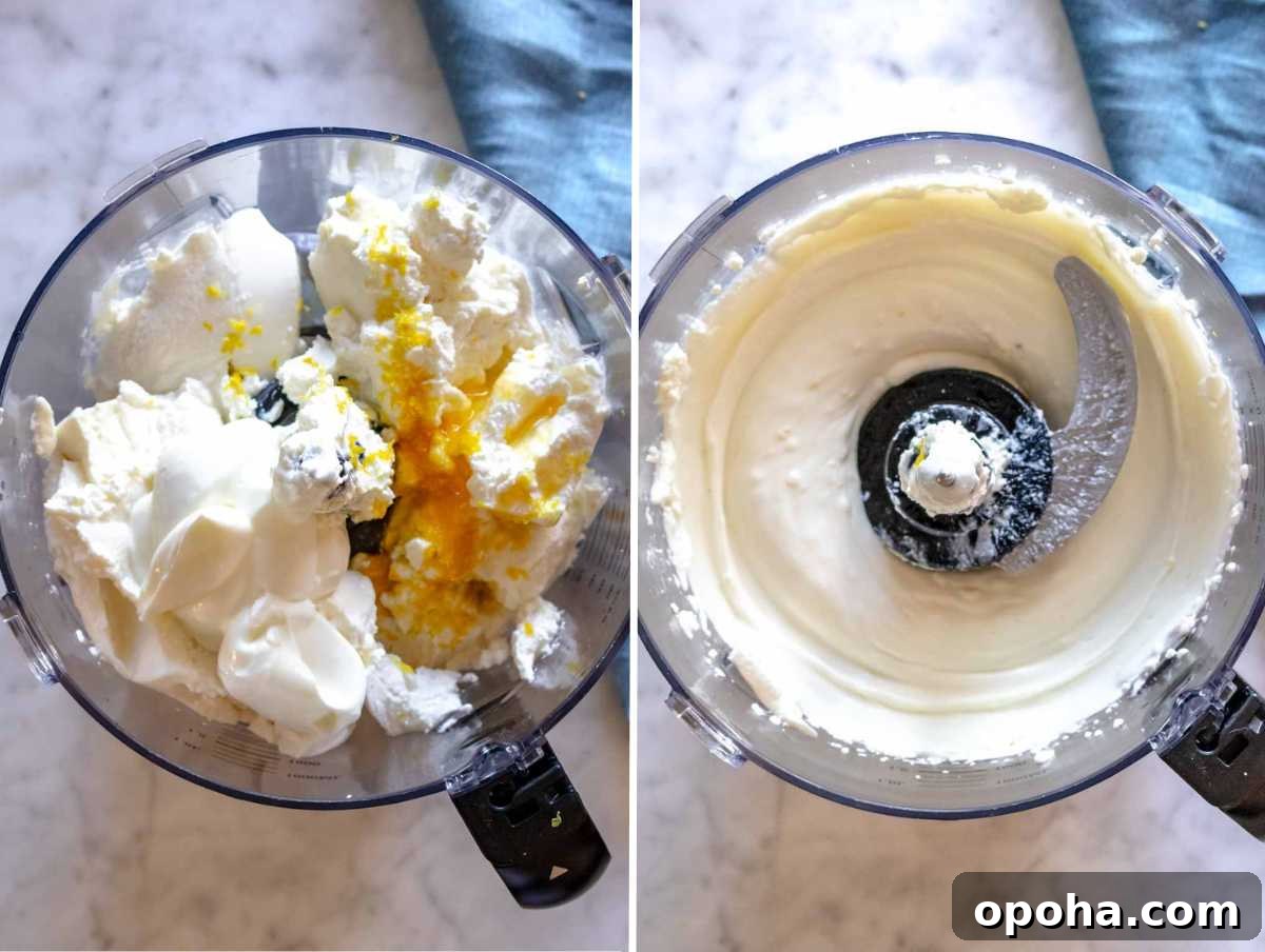 Creamy Whipped Ricotta Recipe: Quick Tips and Serving Ideas 4 Ingredients for whipped ricotta before and after blending.