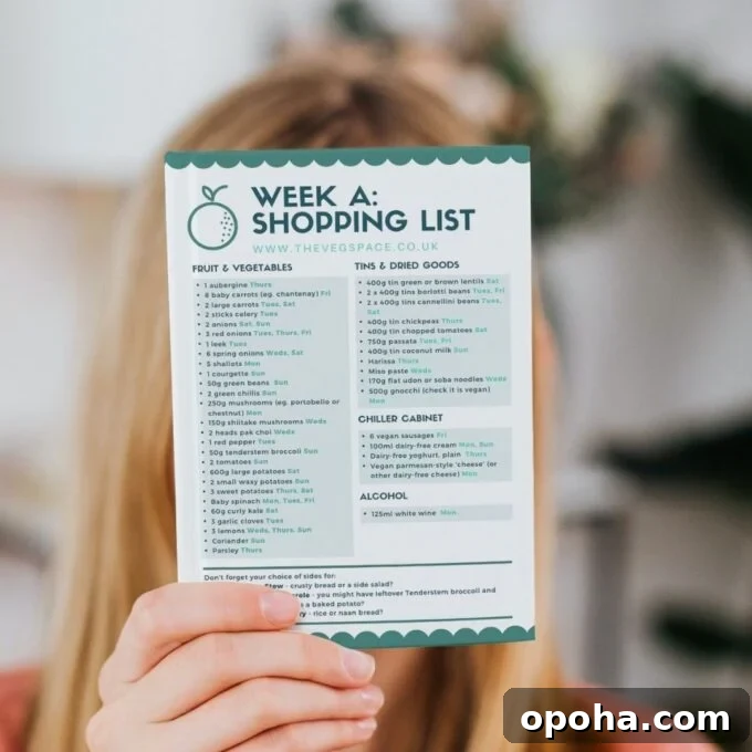 Vegan meal plan and shopping lists