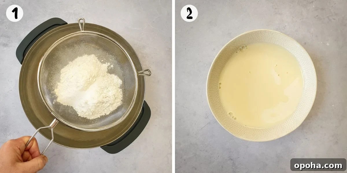 sift flours and mix wet ingredients