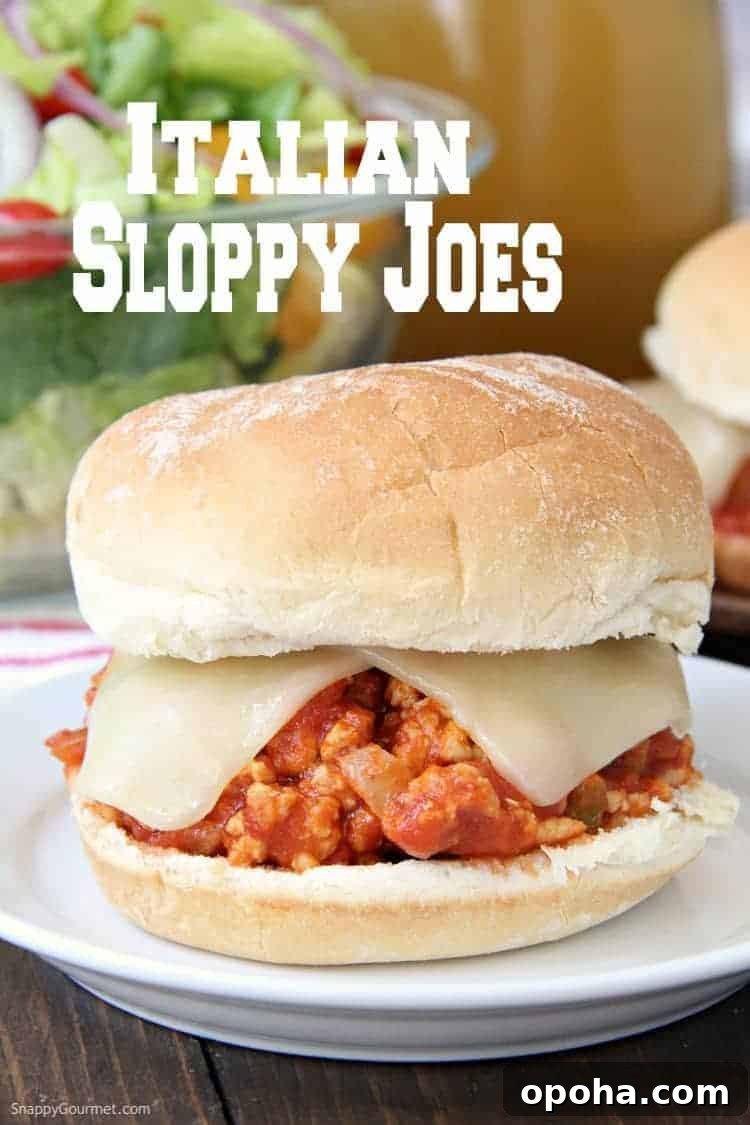 Italian Sloppy Joes - cheesy sloppy joes with ground chicken Italian Chicken Sloppy Joe on plate