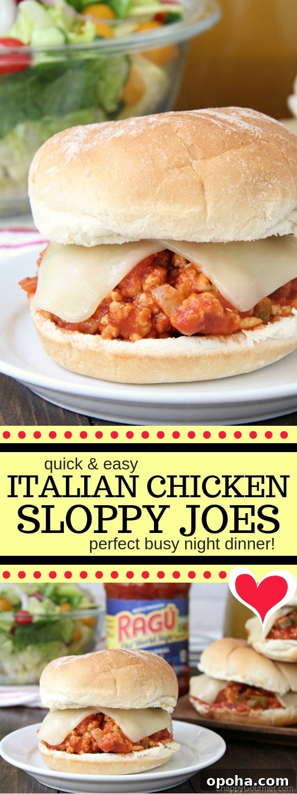 Quick and Easy Italian Sloppy Joes recipe with ground chicken collage Italian Sloppy Joes