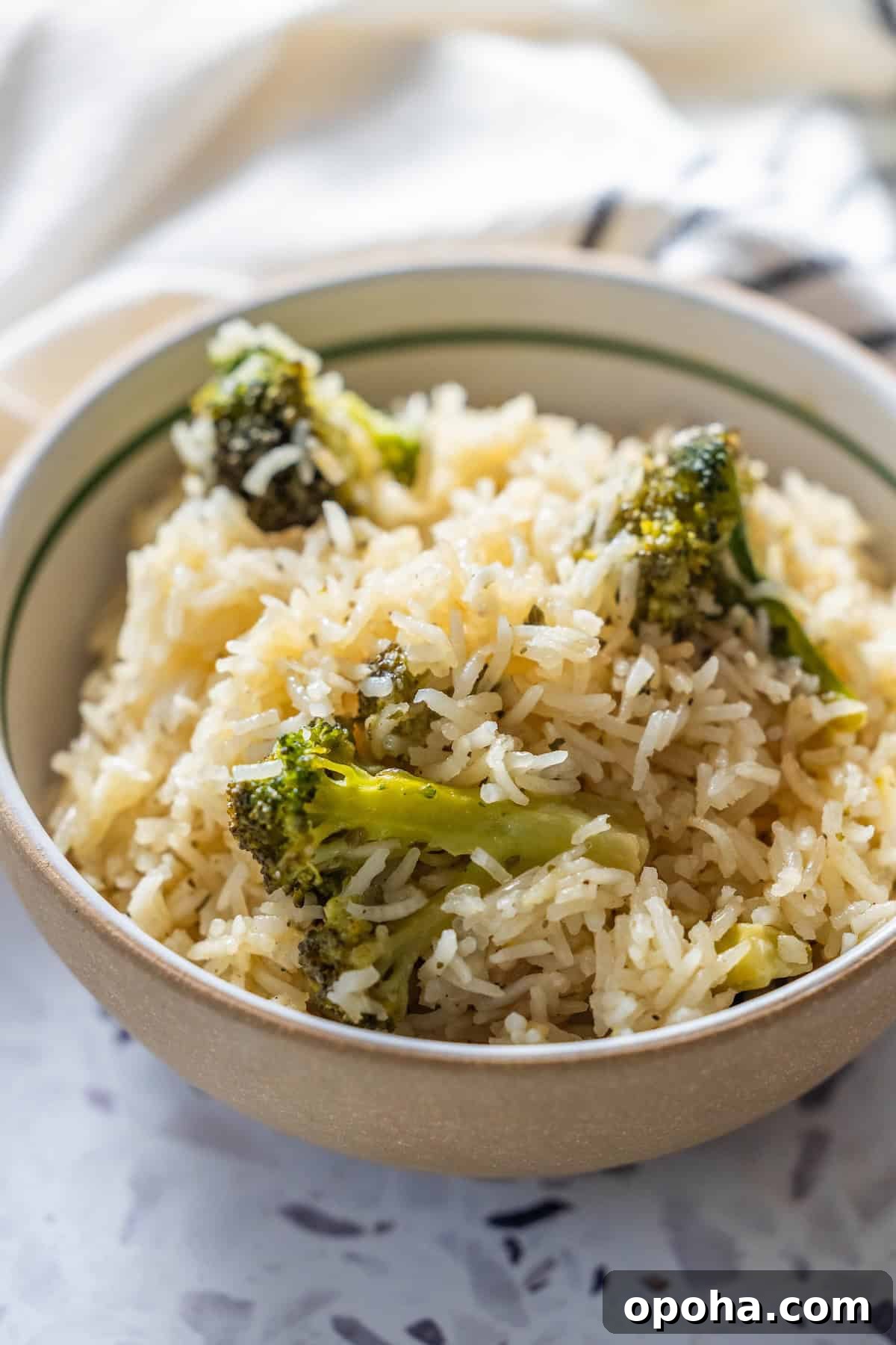 Baked Ranch Rice with Roasted Broccoli Bowl 4 Bowl of baked ranch rice with broccoli florets