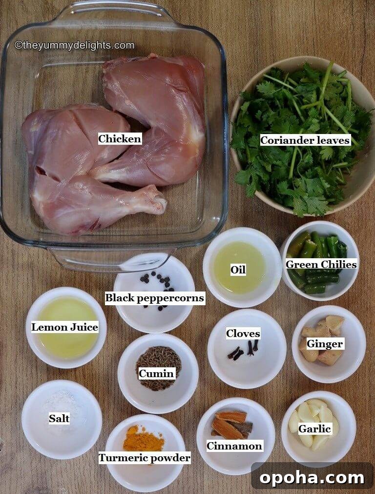 Goan Chicken Cafreal (Galinha Cafreal) Recipe — Authentic Spice Rub 3 individually labeled ingredients to make chicken cafreal laid out on a table.