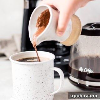 Rich Mocha Coffee Creamer Recipe for Smooth, Chocolatey Mornings 9 mocha coffee creamer poured into coffee mug