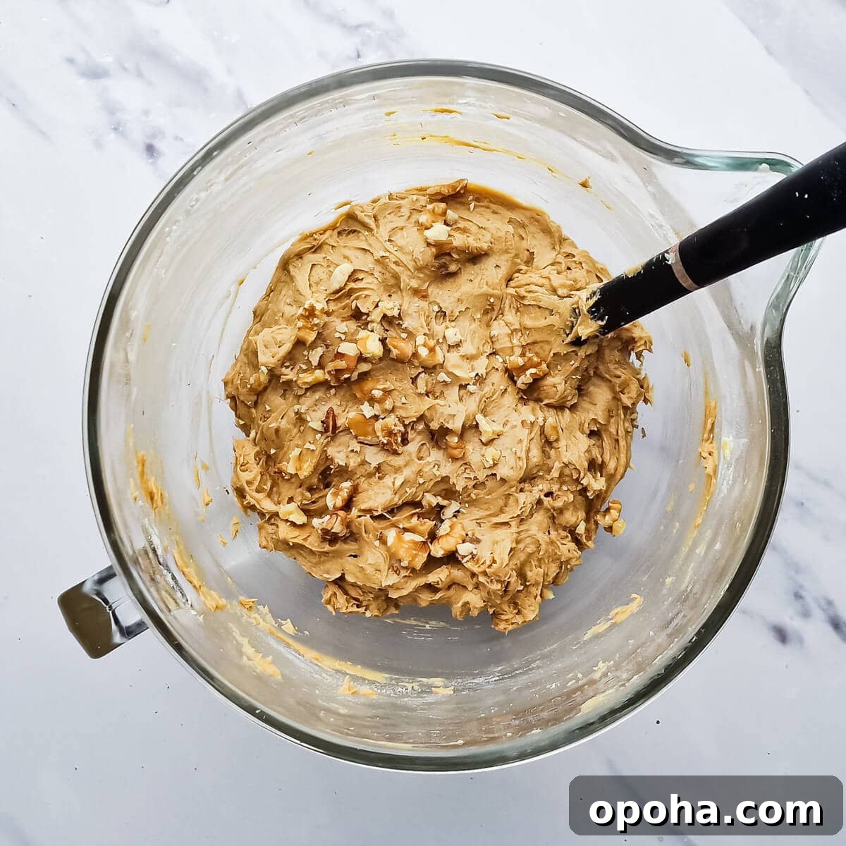 Decadent Coffee and Walnut Cake Recipe for Coffee Lovers 6 a bowl with the batter for coffee and walnut cake.