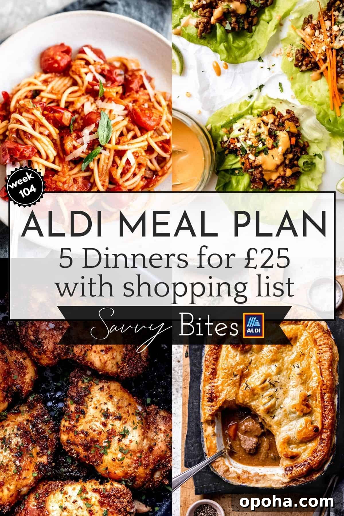 Aldi budget meal plan week 104 photo collage.