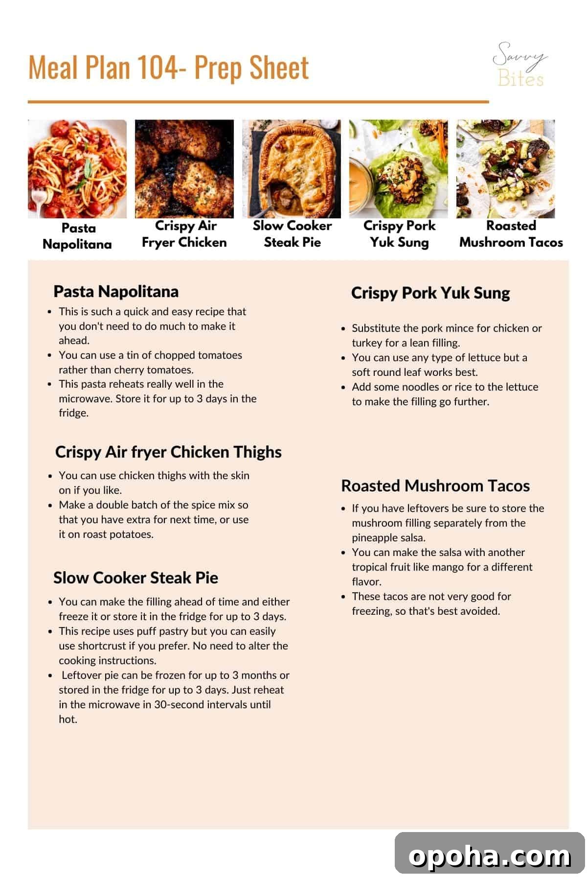 Budget meal plan prep sheet.