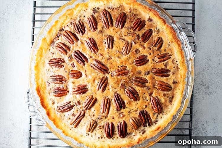 Keto Pumpkin Chocolate Chip Cookie Recipe for Fall Treats 17 overhead view of a keto pecan pie on a cooling rack