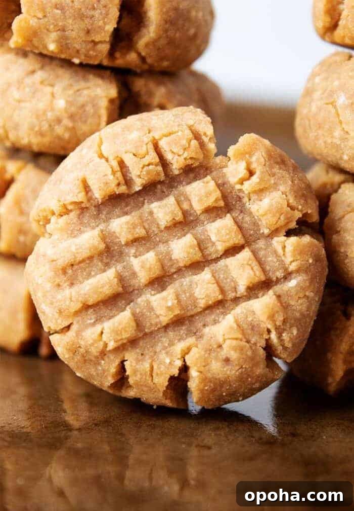 Keto Pumpkin Chocolate Chip Cookie Recipe for Fall Treats 9 stack of keto peanut butter cookies on cookie sheet