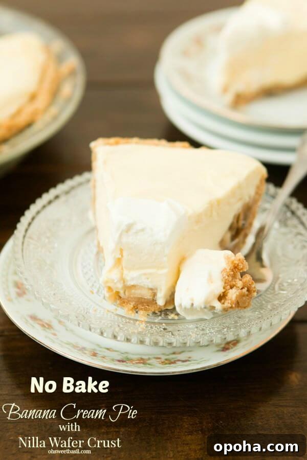 Nilla Wafer Banana Pudding Pie Recipe with Creamy Filling 12 Easy No Bake Banana Cream Pie with a delicious nilla wafer crust ohsweetbasil.com