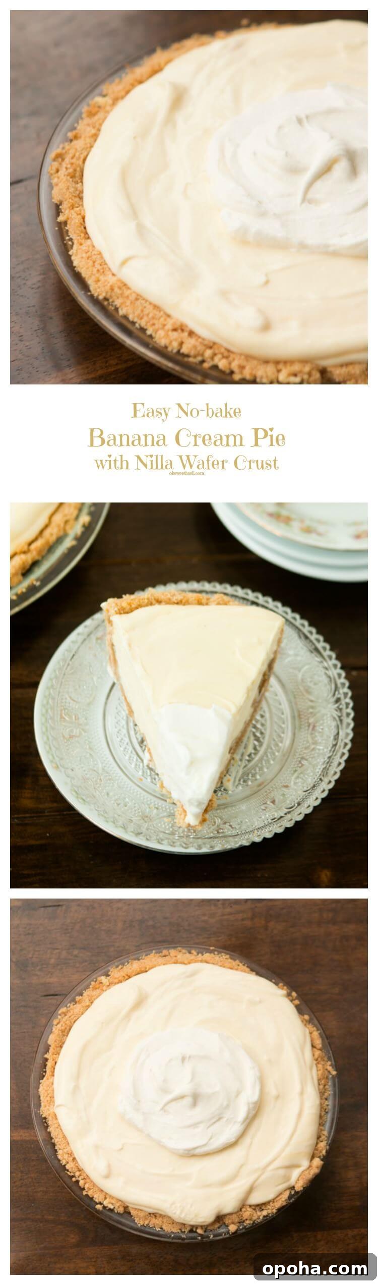 Nilla Wafer Banana Pudding Pie Recipe with Creamy Filling 14 Easy No Bake Banana Cream Pie with a delicious nilla wafer crust ohsweetbasil.com