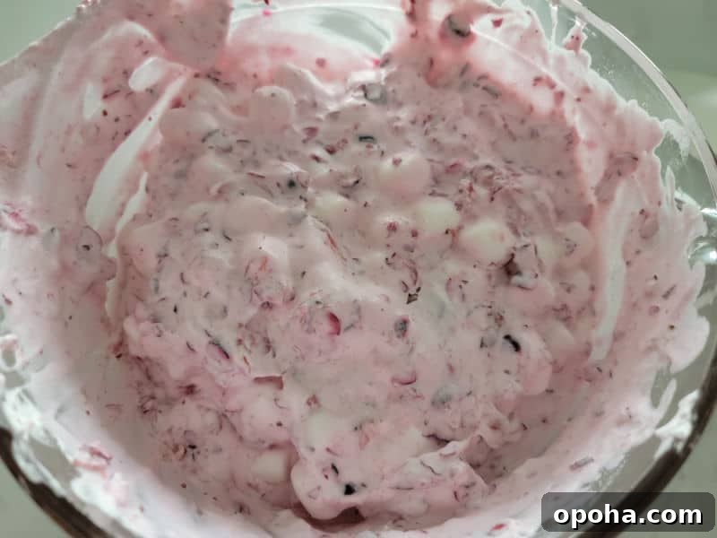 Cranberry Fluff Salad in a glass bowl