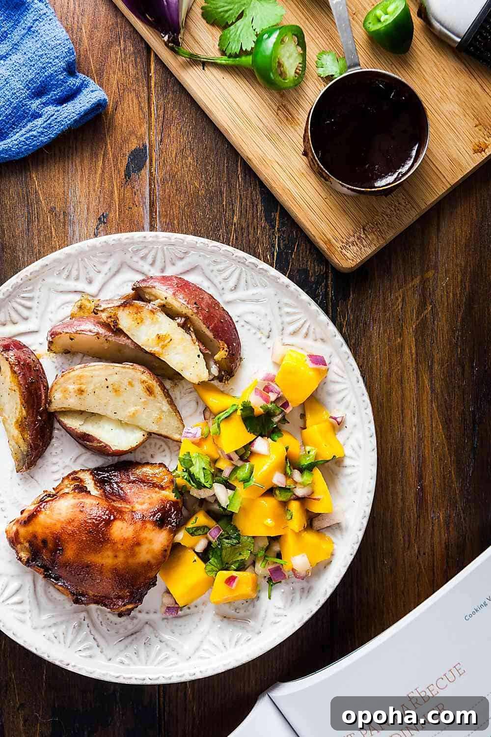 30+ Sheet Pan Dinners for Busy Weeknights: Quick Family Meals 15 Sheet Pan BBQ Chicken with Mango Salad from Healthy Eating One-Pot Cookbook