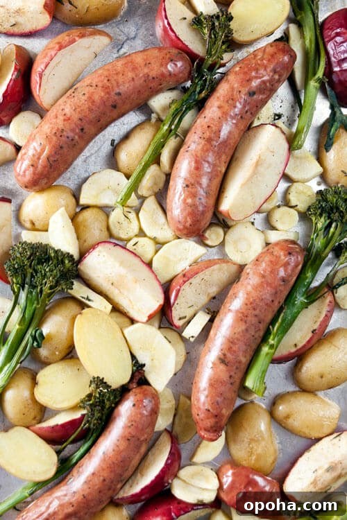 30+ Sheet Pan Dinners for Busy Weeknights: Quick Family Meals 24 Roast chicken sausage with apples and parsnips - an easy one-pan dinner!