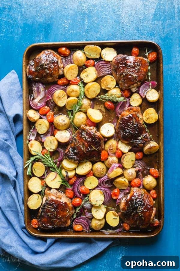 30+ Sheet Pan Dinners for Busy Weeknights: Quick Family Meals 7 Balsamic chicken and potatoes.