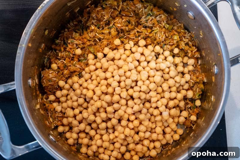 Stirring in the rice & chickpeas