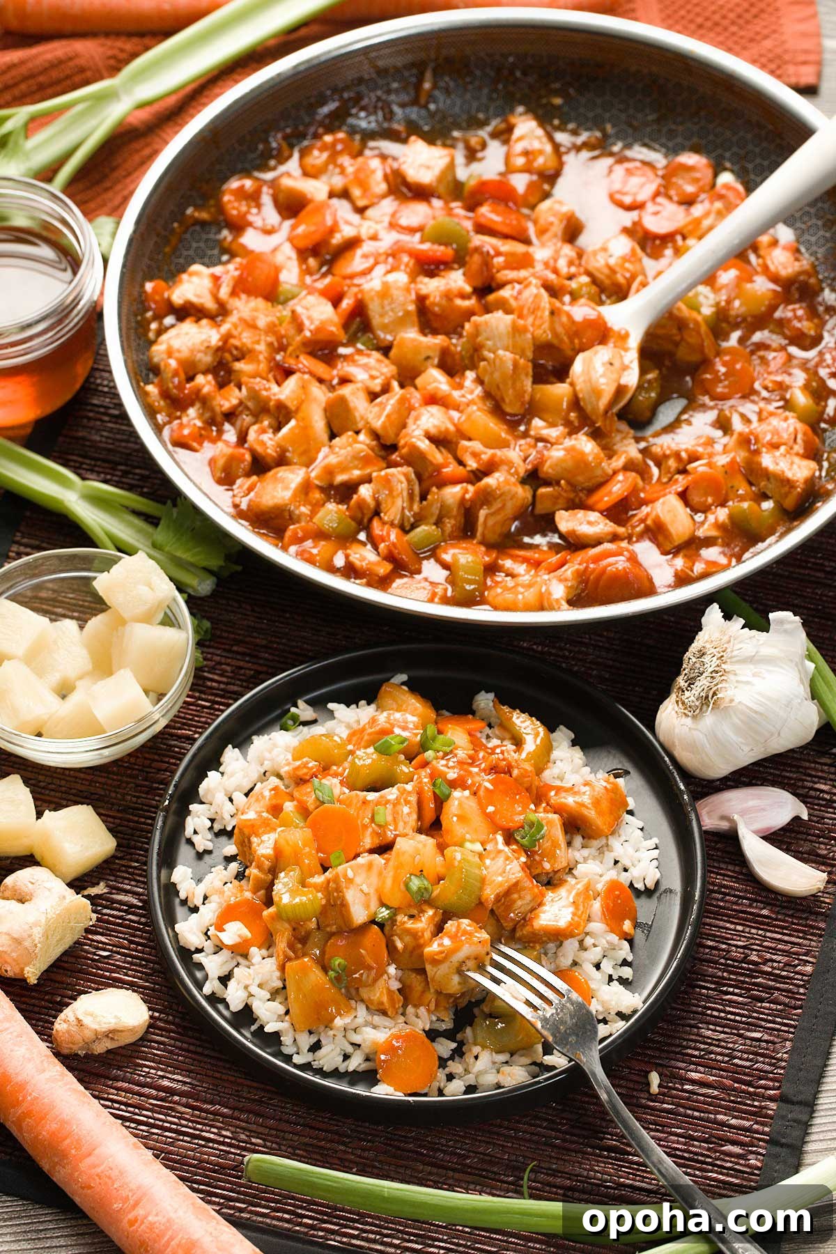 Gluten-Free Sweet and Sour Chicken Made in a HexClad Pan 4 Healthy Gluten-Free Sweet and Sour Chicken on a plate.
