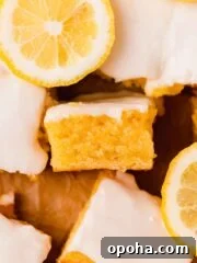 lemon brownies closeup of fudgy texture and lemon glaze