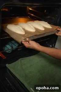 Sliding loaves into oven