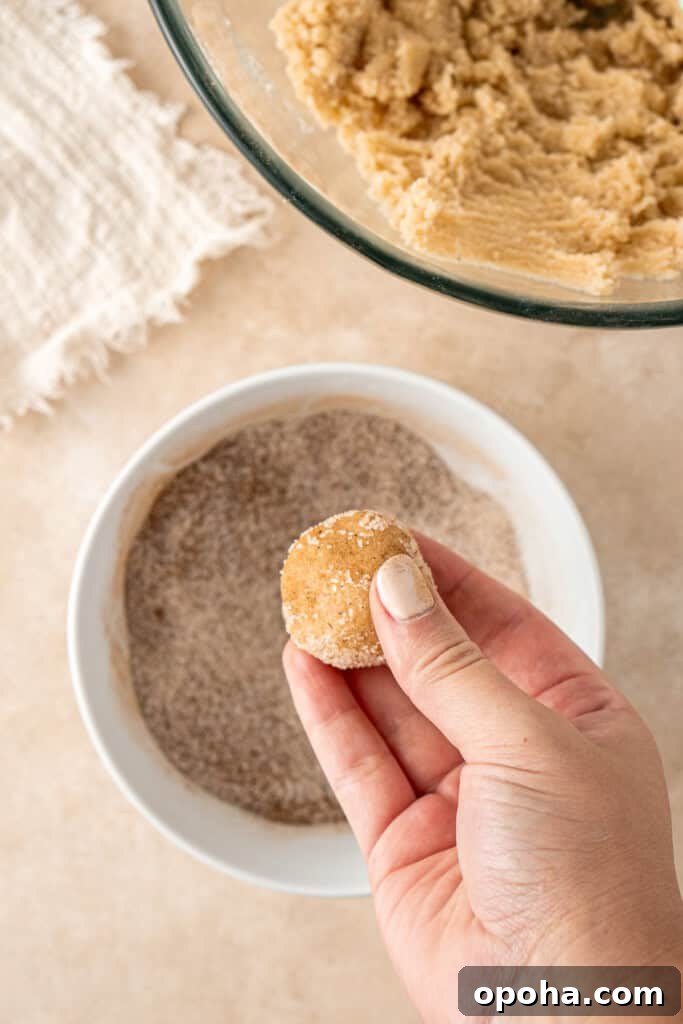 Chai-Spiced Sugar Cookies: Warm, Crispy Tea-Infused Treats 6 A hand holding a ball of dough dipped in spiced sugar.