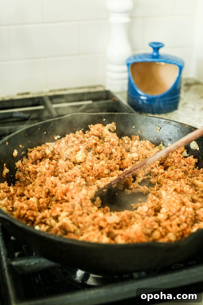 Cauliflower Taco Recipe preparing the "meat"