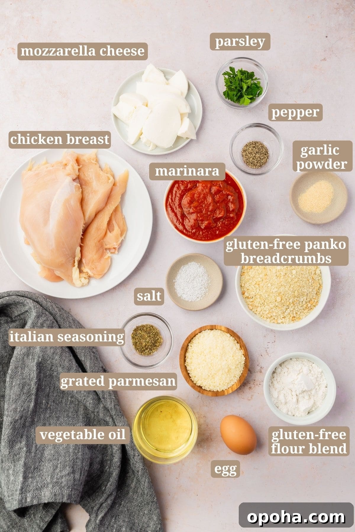 Crispy Gluten-Free Chicken Parmesan Recipe for Dinner 3 The ingredients for making gluten-free chicken parmesan.